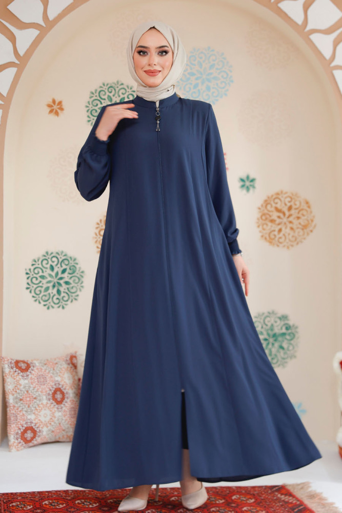 Petrol Blue Modest Abaya 45294PM - 1