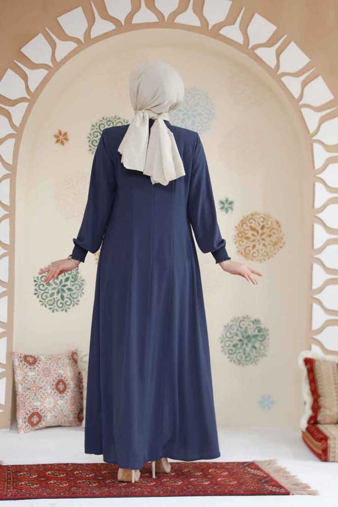 Petrol Blue Modest Abaya 45294PM - 4