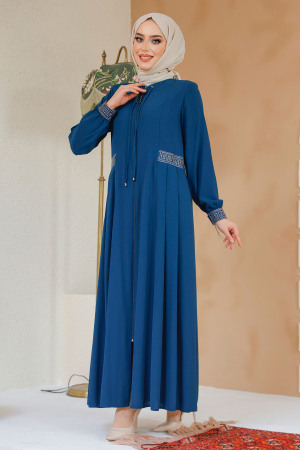 Petrol Blue Muslim Turkish Abaya 45271PM - 3