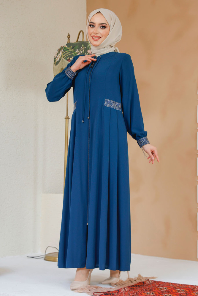 Petrol Blue Muslim Turkish Abaya 45271PM - 3
