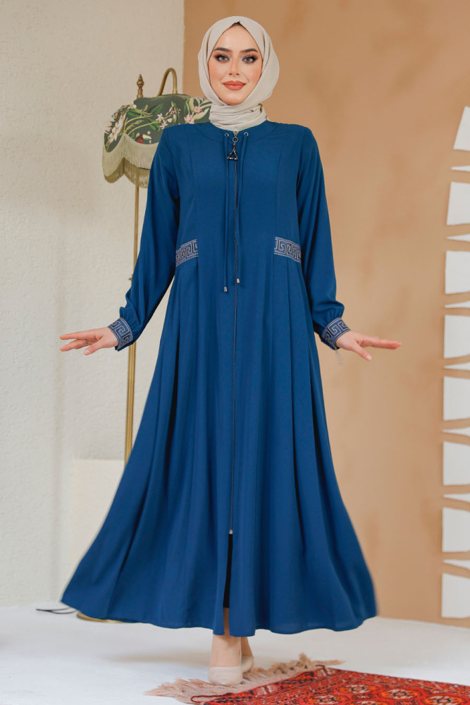Petrol Blue Muslim Turkish Abaya 45271PM - 2