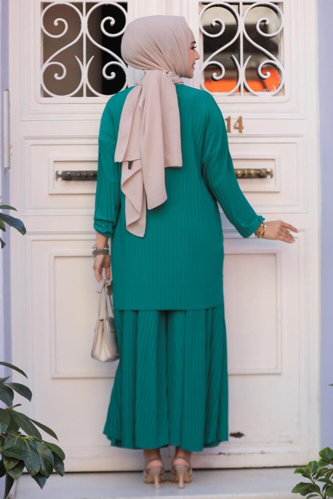 Petrol Green Hijab Suit Dress 41502PY - 3
