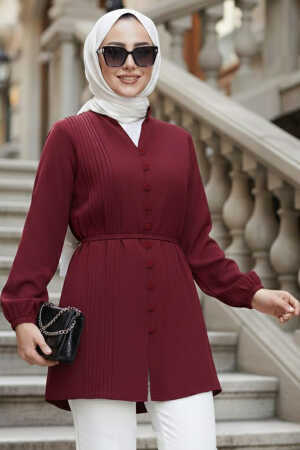 Pile Detaylı Bordo Tesettür Tunik 20299BR 