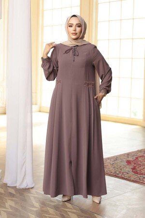 Pile Detaylı Gül Kurusu Tesettür Ferace 45271GK - NEVA STYLE