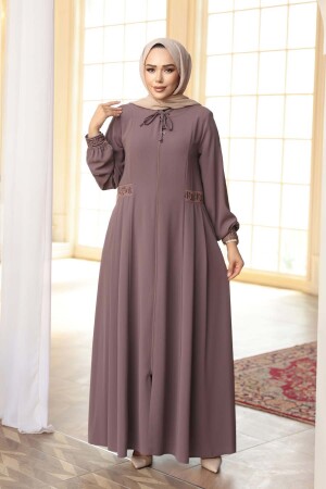 Pile Detaylı Gül Kurusu Tesettür Ferace 45271GK - 2