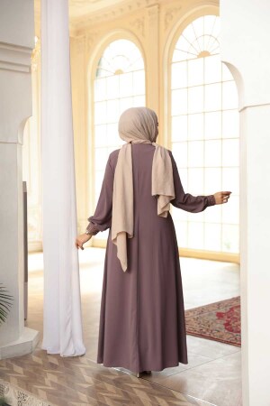 Pile Detaylı Gül Kurusu Tesettür Ferace 45271GK - 4