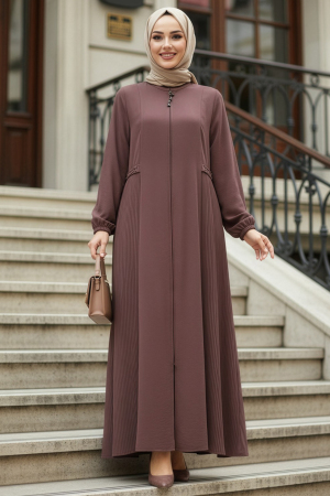 Pile Detaylı Gül Kurusu Tesettür Ferace 45289GK - N.S NEVA STYLE