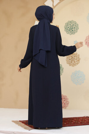 Pile Detaylı Lacivert Tesettür Abaya 45296L - 2