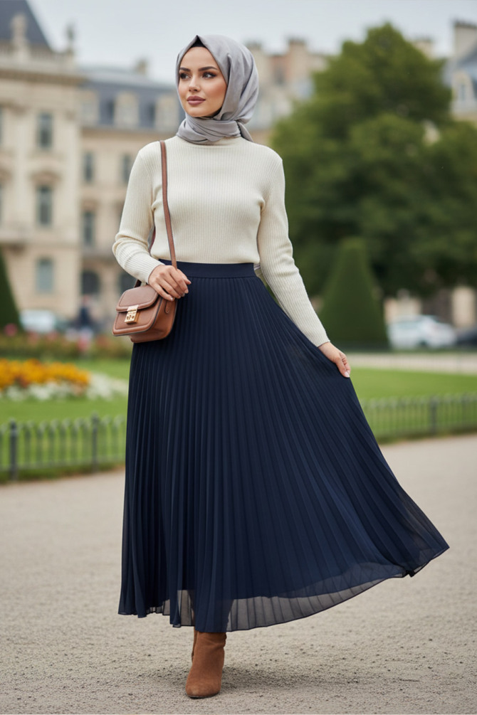 Pileli Füme Tesettür Etek 92161FU - NEVA STYLE