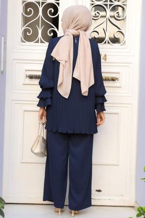 Pileli Lacivert Tesettür İkili Takım 17301L - 3
