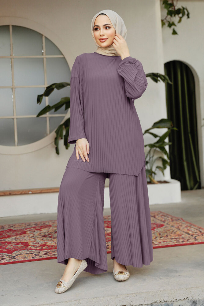 Pileli Lila Tesettür İkili Takım 12107LILA - 1