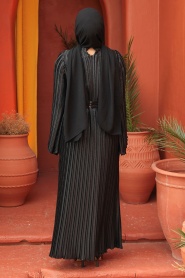 Pileli Siyah Tesettür Elbise 45771S - Thumbnail