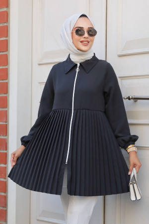 Pileli Siyah Tesettür Kap 12171S - 3