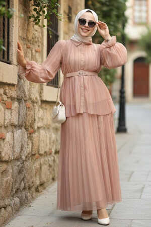 Pileli Somon Tesettür Etekli İkili Takım 4478SMN 