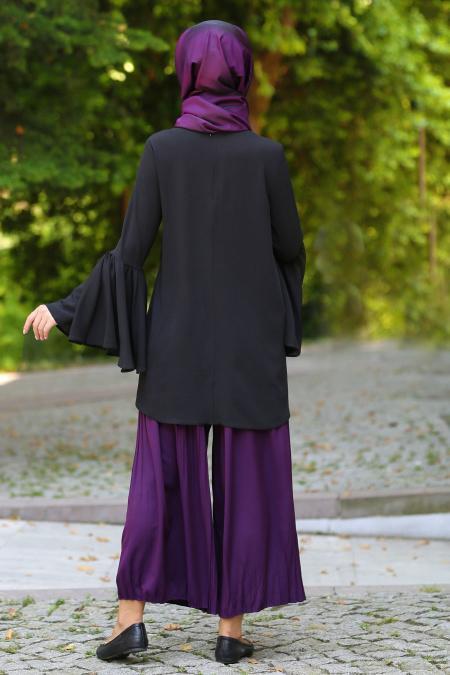 Piliseli Mor Tesettür Etek Pantolon 90630MOR - 2