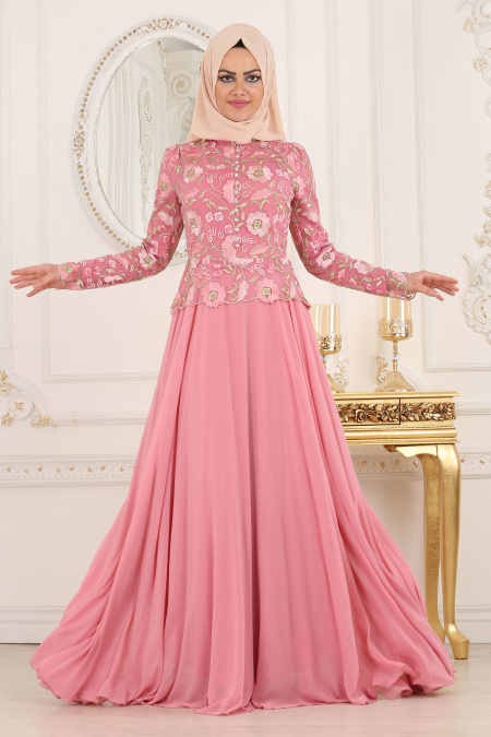 Pink Hijab Evening Dress 7488P