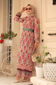 Pink Hijab Dress 3536P - Thumbnail