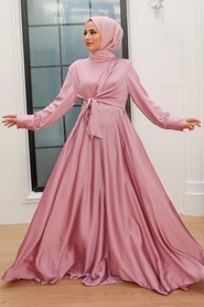 Neva Style - Pink Turkish Hijab Evening Gown 1420P - Thumbnail