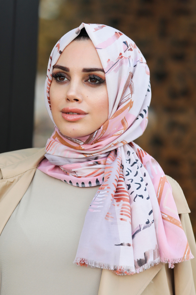 Pink Hijab Shawl 7553P - 1