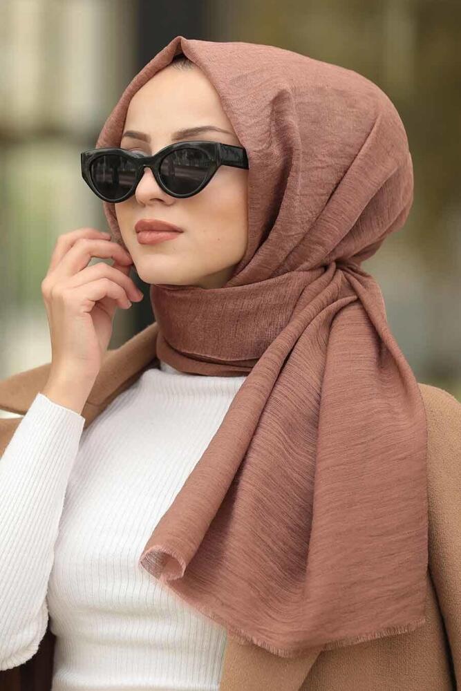 Pırıltılı Simli Kahverengi Şal 7514KH - 1