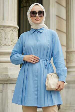 Pleat Detailed Blue Modest Tunic 20273M 