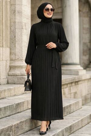Pleated Black Modest Dress 30301S 