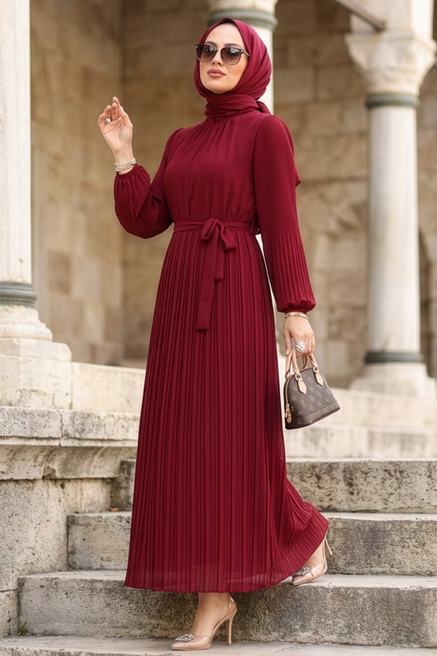 burgundy hijab dress Pleated Modest 30301BR Promfast Short Backless Sky colorcode-BLK Color:Candy-Pink/Silver An elegant one