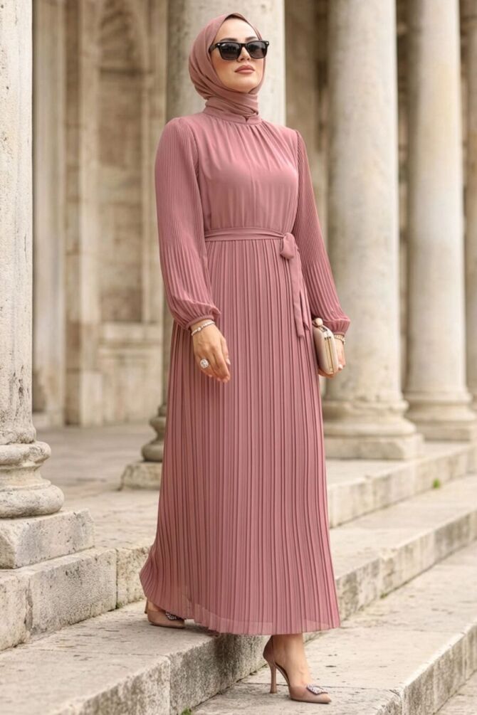Pleated Dusty Rose Modest Dress 30301GK - 1