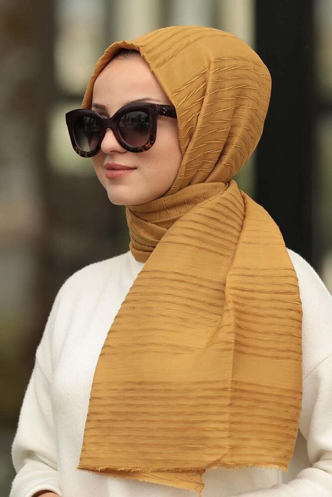 Pleated Yellowish Brown Shawl 7504TB - 1