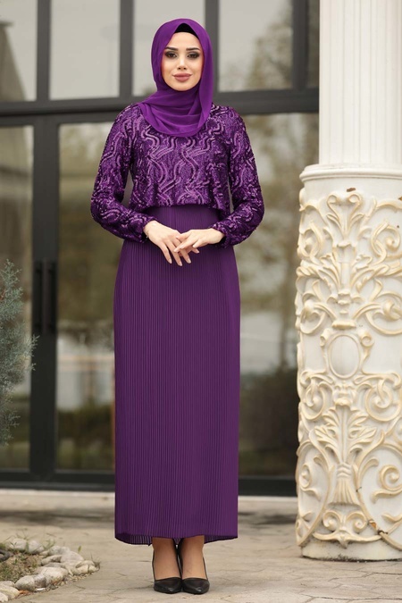 Neva Style - Long Purple Hijab Dress 3743MOR
