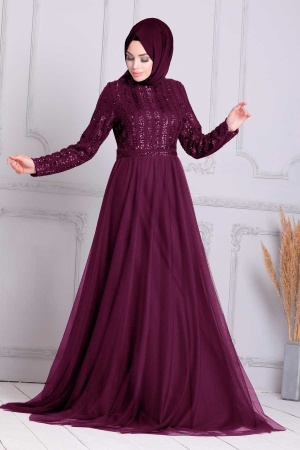 Neva Style - Stylish Plum Color Muslim Wedding Dress 5338MU - 1