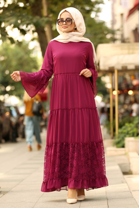 Plum Color Hijab Dress 100415MU
