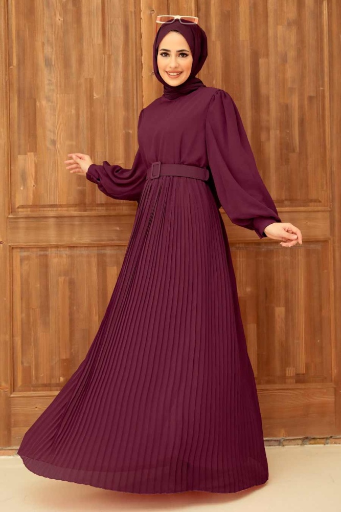 Plum Color Hijab Dress 3358MU - 1