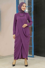 Plum Color Hijab Dress 34281MU - Thumbnail