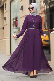 Plum Color Hijab Dress 51231MU - Thumbnail