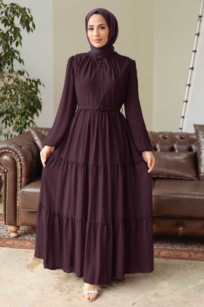 Plum Color Hijab Dress 57250MU - 1
