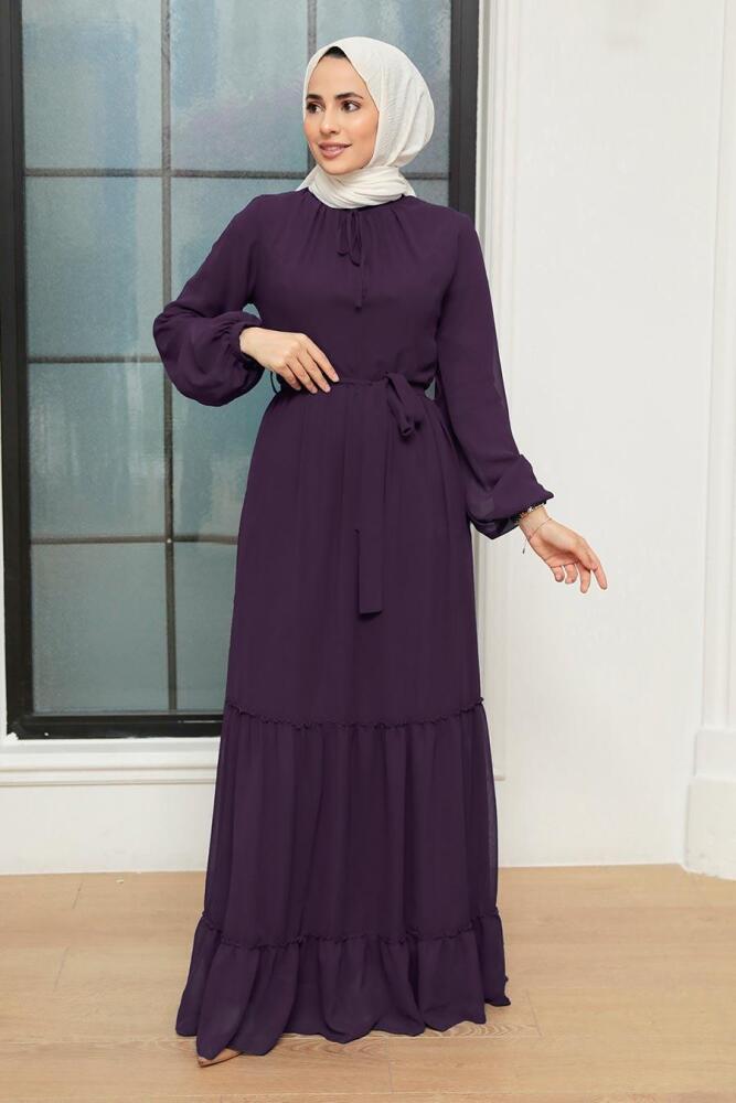 Plum Color Hijab Dress 5726MU - 1