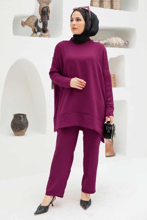 Plum Color Hijab Dual Suit Dress 13010MU - 1