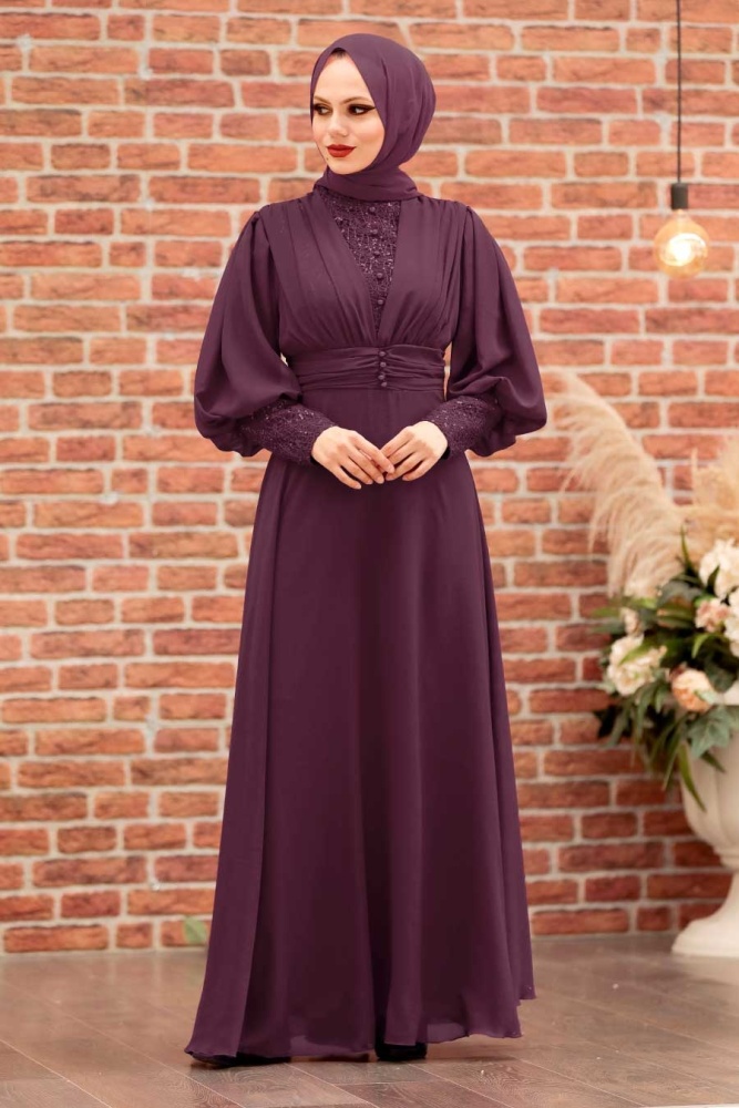 Neva Style - Long Plum Color Muslim Bridesmaid Dress 25810MU - 1