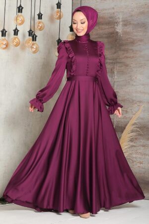Plum Color Hijab Evening Dress 2752MU - 1