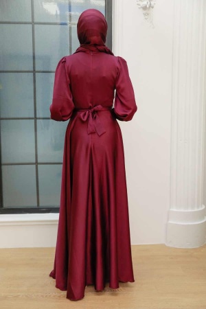 Neva Style - Satin Plum Color Islamic Engagement Gown 3367MU - 2