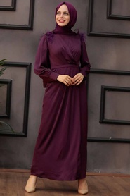 Plum Color Hijab Evening Dress 4199MU - Thumbnail