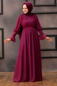 Neva Style - Plum Color Turkish Hijab Bridesmaid Dress 5367MU - Thumbnail