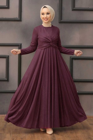 Neva Style - Plus Size Plum Color Islamic Clothing Evening Dress 5397MU - 1