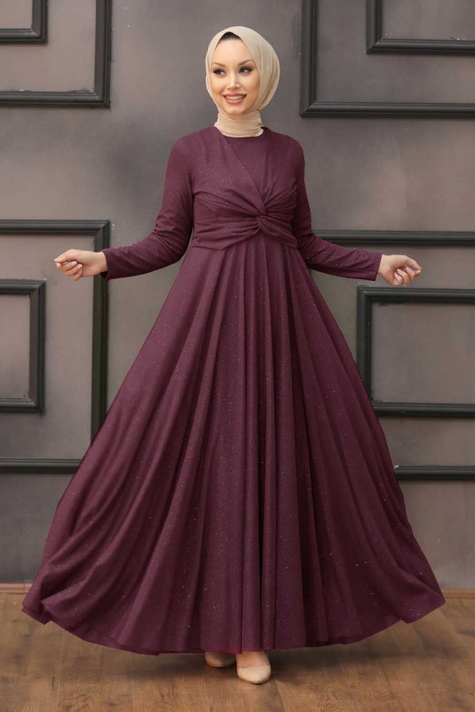 Neva Style - Plus Size Plum Color Islamic Clothing Evening Dress 5397MU - 1