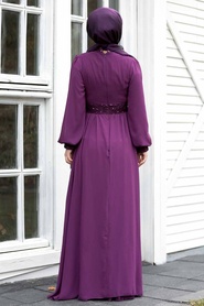 Neva Style - Plus Size Plum Color Muslim Evening Gown 5408MU - Thumbnail