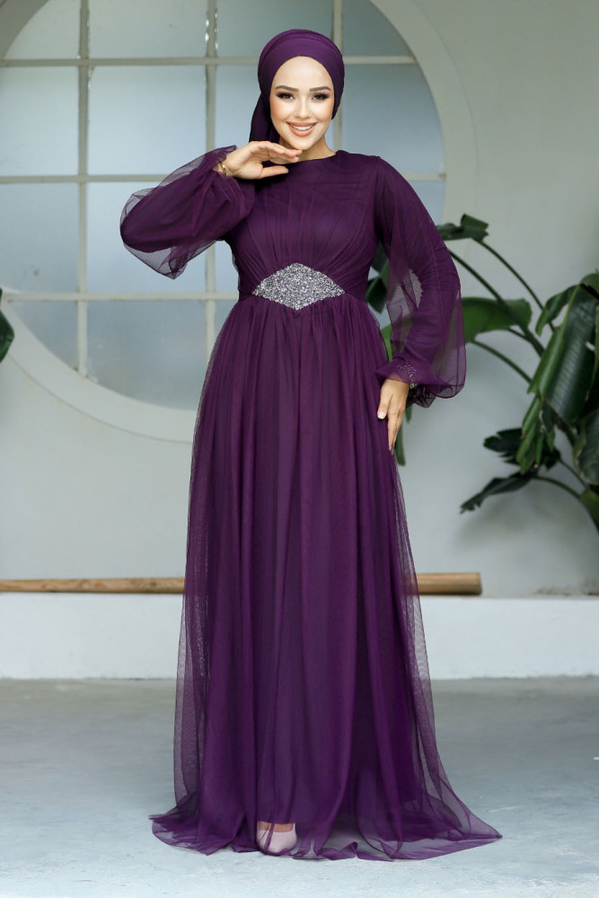 Neva Style - Stylish Plum Color Modest Evening Gown 54230MU - 2