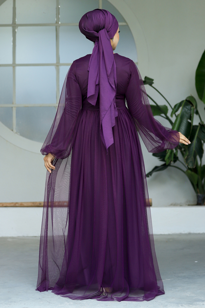 Neva Style - Stylish Plum Color Modest Evening Gown 54230MU - 3