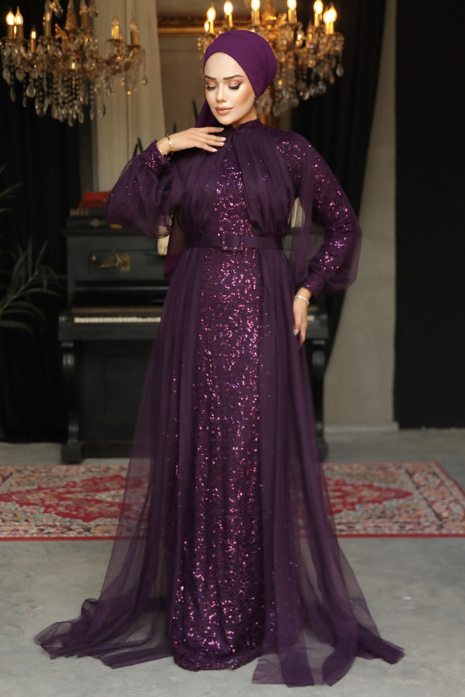 Neva Style - Plum Color Turkish Hijab Prom Dress 5441MU - 2