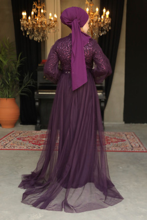 Neva Style - Plum Color Turkish Hijab Prom Dress 5441MU - 3